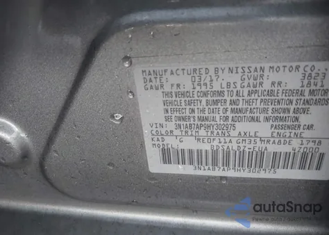 2017 Nissan Sentra Sv from USA, damaged, VIN 3N1AB7AP9HY302975